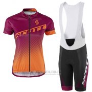 2016 Fahrradbekleidung Frau Scott Rot und Orange Trikot Kurzarm und Tragerhose