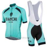 2017 Fahrradbekleidung Bianchi Milano Meja Grun Trikot Kurzarm und Tragerhose