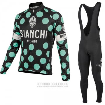 2017 Fahrradbekleidung Bianchi Milano Ml Shwarz und Grun Trikot Langarm und Tragerhose