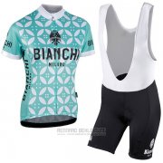 2017 Fahrradbekleidung Frau Bianchi Grun und Wei Trikot Kurzarm und Tragerhose