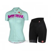 2017 Fahrradbekleidung Frau Castelli Hellblau Trikot Kurzarm und Tragerhose