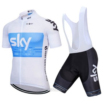 2018 Fahrradbekleidung Sky Wei Blau Trikot Kurzarm und Tragerhose