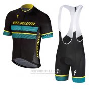 2018 Fahrradbekleidung Specialized Shwarz Blau Gelb Trikot Kurzarm und Tragerhose