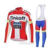 2018 Fahrradbekleidung Tinkoff Saxo Bank Rot Wei Trikot Langarm und Tragerhose