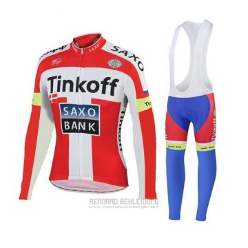 2018 Fahrradbekleidung Tinkoff Saxo Bank Rot Wei Trikot Langarm und Tragerhose