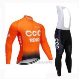 2019 Fahrradbekleidung CCC Orange Trikot Langarm und Tragerhose