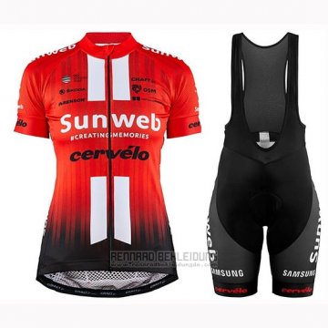 2019 Fahrradbekleidung Frau Sunweb Orange Wei Trikot Kurzarm und Tragerhose
