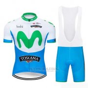 2019 Fahrradbekleidung Movistar Blau Wei Trikot Kurzarm und Tragerhose