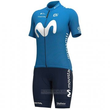 2020 Fahrradbekleidung Frau Movistar Wei Blau Trikot Kurzarm und Tragerhose