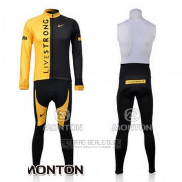 2009 Fahrradbekleidung Livestrong Shwarz und Gelb Trikot Langarm und Tragerhose