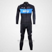 2012 Fahrradbekleidung Sky Shwarz und Azurblau Trikot Langarm und Tragerhose