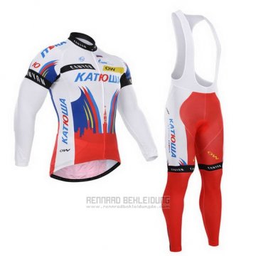 2015 Fahrradbekleidung Katusha Wei und Rot Trikot Langarm und Tragerhose