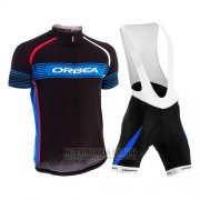 2015 Fahrradbekleidung Orbea Shwarz und Azurblau Trikot Kurzarm und Tragerhose