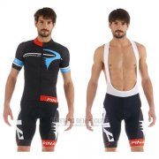 2015 Fahrradbekleidung Pinarello Shwarz und Azurblau Trikot Kurzarm und Tragerhose