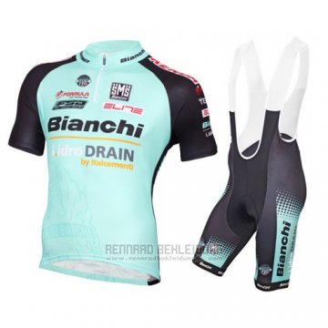 2016 Fahrradbekleidung Bianchi Mtb Shwarz und Hellblau Trikot Kurzarm und Tragerhose