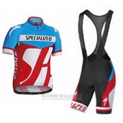 2016 Fahrradbekleidung Specialized Azurblau und Rot Trikot Kurzarm und Tragerhose