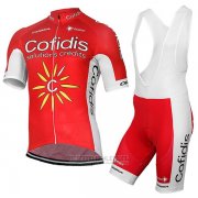 2017 Fahrradbekleidung Cofidis Rot Trikot Kurzarm und Tragerhose