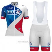 2017 Fahrradbekleidung FDJ Wei Trikot Kurzarm und Tragerhose