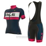 2017 Fahrradbekleidung Frau ALE Graphics Prr Bermuda Rosa und Dunkel Blau Trikot Kurzarm und Tragerhose