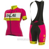 2017 Fahrradbekleidung Frau ALE Graphics Prr Bermuda Rosa und Gelb Trikot Kurzarm und Tragerhose