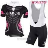 2017 Fahrradbekleidung Frau Bianchi Shwarz Trikot Kurzarm und Tragerhose