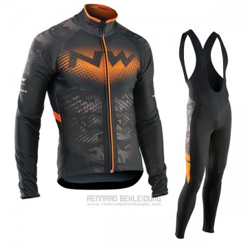 2017 Fahrradbekleidung Northwave Ml Shwarz und Orange Trikot Langarm und Tragerhose