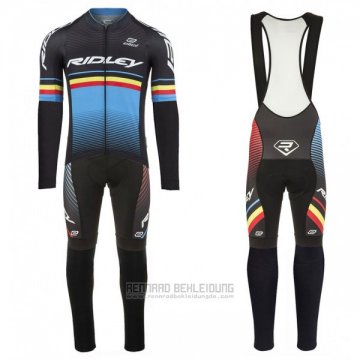 2017 Fahrradbekleidung Ridley Rincon Trikot Langarm und Tragerhose Shwarz und Blau Trikot Kurzarm und Tragerhose