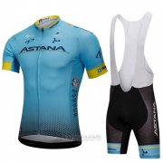 2018 Fahrradbekleidung Astana Blau Trikot Kurzarm und Tragerhose
