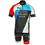 2018 Fahrradbekleidung Axeon Hagens Berman Blau Shwarz Trikot Kurzarm und Tragerhose