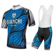 2018 Fahrradbekleidung Bianchi Caina Blau Trikot Kurzarm und Tragerhose