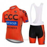 2018 Fahrradbekleidung CCC Orange Trikot Kurzarm und Tragerhose
