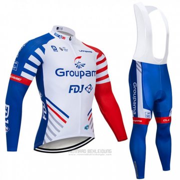 2018 Fahrradbekleidung Groupama FDJ Wei Blau Rot Trikot Langarm und Tragerhose