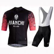 2019 Fahrradbekleidung Bianchi Milano Conca Shwarz Rot Trikot Kurzarm und Tragerhose