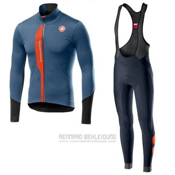 2019 Fahrradbekleidung Castelli Tras Blau Orange Trikot Langarm und Tragerhose