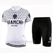 2019 Fahrradbekleidung Frau Bianchi Dot Wei Trikot Kurzarm und Tragerhose