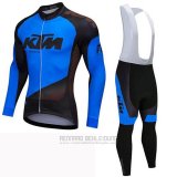 2019 Fahrradbekleidung Ktm Shwarz Blau Trikot Langarm und Tragerhose