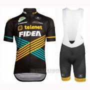 2019 Fahrradbekleidung Telenet Fidea Shwarz Gelb Blau Trikot Kurzarm und Tragerhose