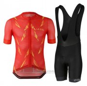 2021 Fahrradbekleidung Le Col Rot Trikot Kurzarm und Tragerhose