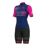 2022 Fahrradbekleidung Frau ALE Blau Fuchsie Trikot Kurzarm und Tragerhose