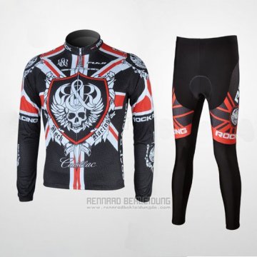 2010 Fahrradbekleidung Rock Racing Shwarz und Rot Trikot Langarm und Tragerhose