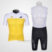 2011 Fahrradbekleidung Assos Wei und Gelb Trikot Kurzarm und Tragerhose