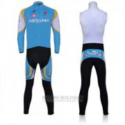 2011 Fahrradbekleidung Astana Azurblau Trikot Langarm und Tragerhose