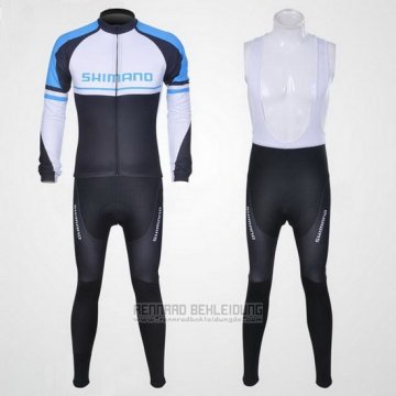 2011 Fahrradbekleidung Shimano Blau und Wei Trikot Langarm und Tragerhose