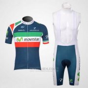 2012 Fahrradbekleidung Movistar Champion Italien Trikot Kurzarm und Tragerhose