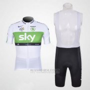 2012 Fahrradbekleidung Sky Lider Wei und Grun Trikot Kurzarm und Tragerhose