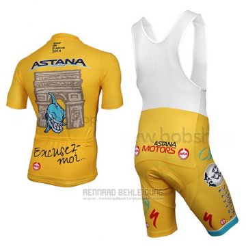 2014 Fahrradbekleidung Astana Gelb Trikot Kurzarm und Tragerhose