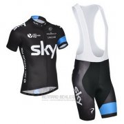 2014 Fahrradbekleidung Sky Shwarz und Wei Trikot Kurzarm und Tragerhose