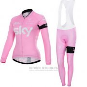 2015 Fahrradbekleidung Frau Sky Fuchsie Trikot Langarm und Tragerhose