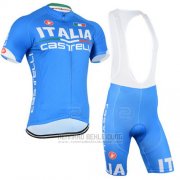 2015 Fahrradbekleidung Italien Wei und Azurblau Trikot Kurzarm und Tragerhose