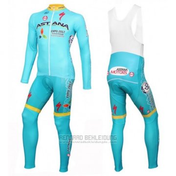 2016 Fahrradbekleidung Astana Hellblau und Gelb Trikot Langarm und Tragerhose